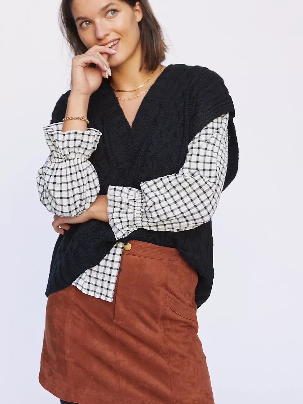 NWT Anthropologie Black Cable-Knit V-Neck oversized Sweater Vest S